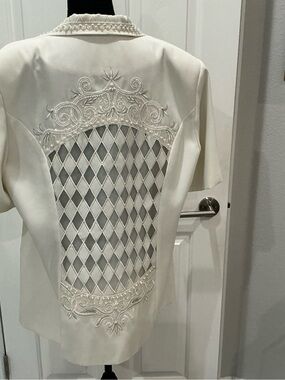 Vintage Katherine  Bishop 2 pc ivory embroidered skirt suit women’s 16W